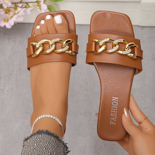 Damen Komfortable Sandalen mit funkelndem Kettenakzent