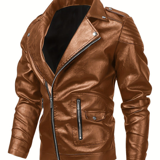 Herren Asymmetrische Bikerjacke aus Kunstleder mit gesteppten Schulterpaddings und Utility‑Taschen Nord Taschen