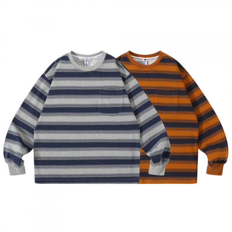 Unisex Oversize Streifen-Sweatshirt mit Brusttasche und Rundhals Nord Taschen