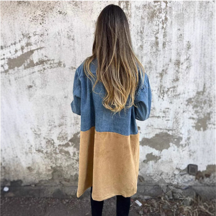Damen Oversize Jeans-Blazer mit kontrastierendem Wildleder-Einsatz und doppelter Knopfreihe Nord Taschen