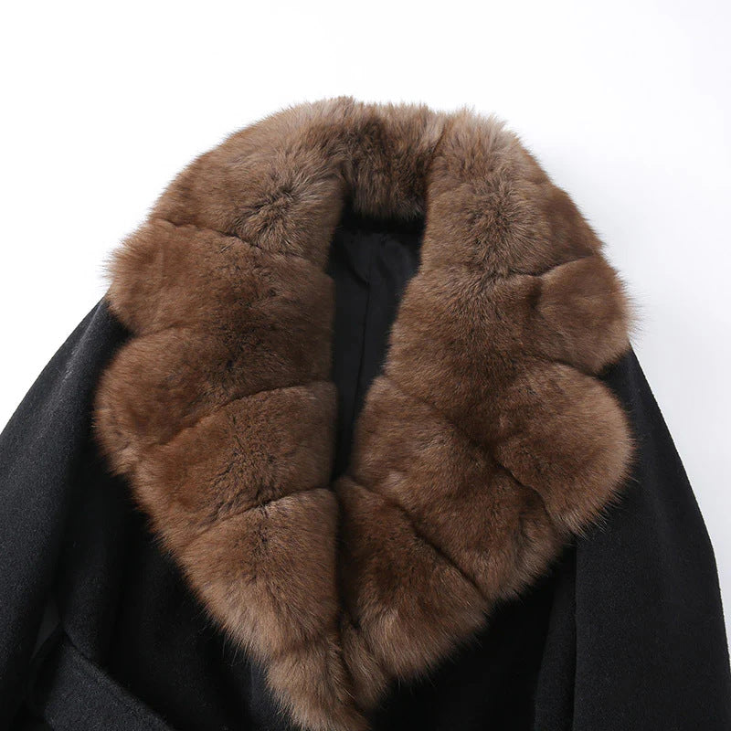 Damen Kurzmantel mit abnehmbarem Kunstpelz‑Schalkragen und Taillengürtel Nord Taschen