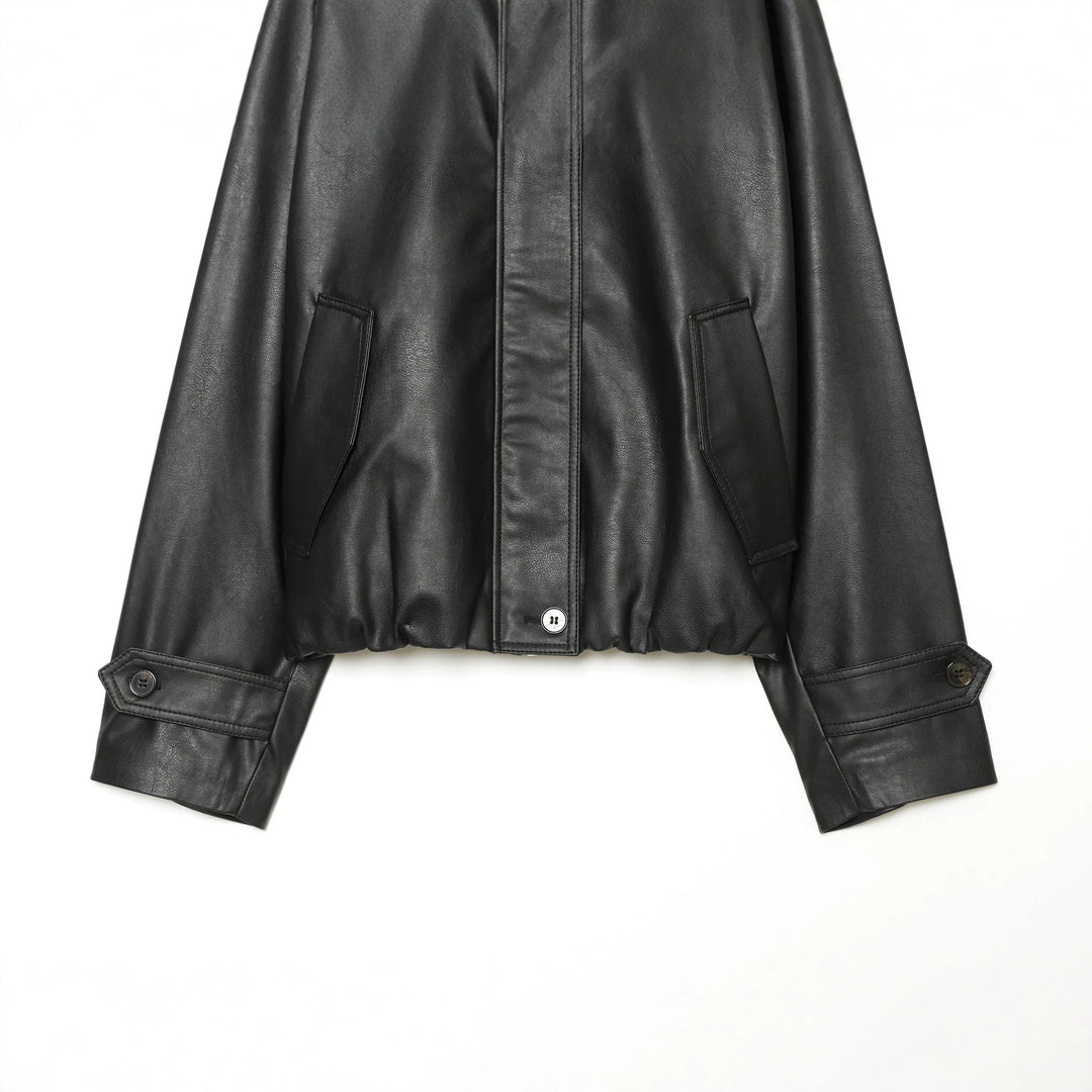 Damen Cropped Kunstleder-Fieldjacke mit hohem Stehkragen, Schulterriegeln und elastischem Saum Nord Taschen