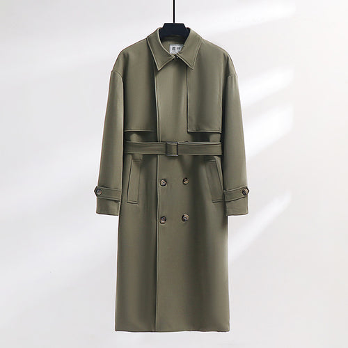 Herren Langer Doppelreihiger Trenchcoat mit Taillengürtel und Oversize‑Schalkragen Nord Taschen