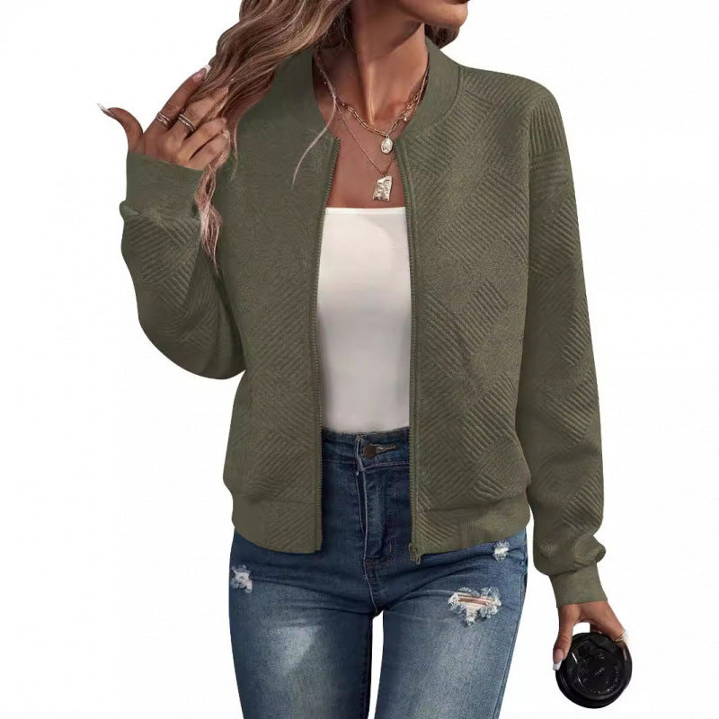 Damen modische Sweatjacke mit strukturiertem Design und praktischen Reißverschlusstaschen