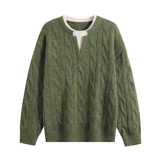 Damen Oversize Zopfmuster-Pullover mit V‑Schlitzkragen Nord Taschen