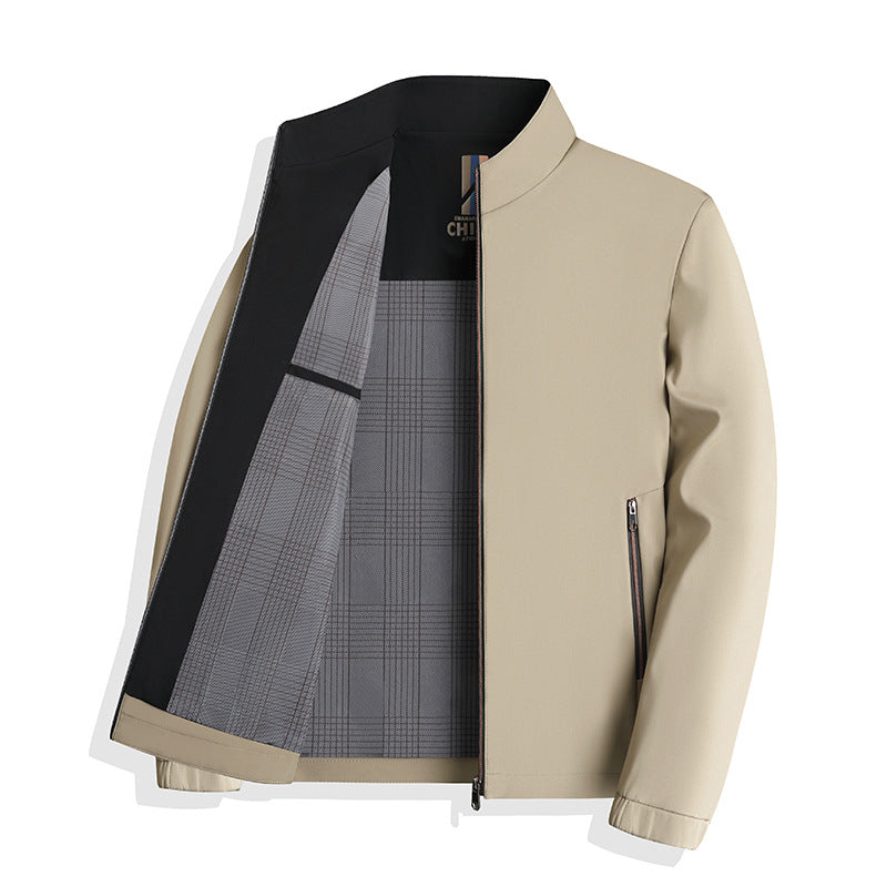 Herren leichte Harringtonjacke mit Stehkragen, Reißverschlusstaschen und kariertem Innenfutter Nord Taschen