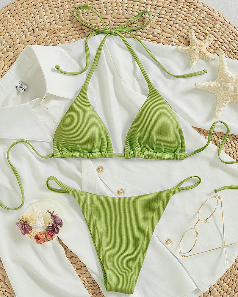 Damen Triangel-Bikini mit feiner Rippstruktur