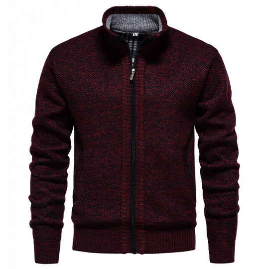 Herren strukturierter Strickcardigan mit durchgehendem Reißverschluss und kontrastgefüttertem Stehkragen Nord Taschen