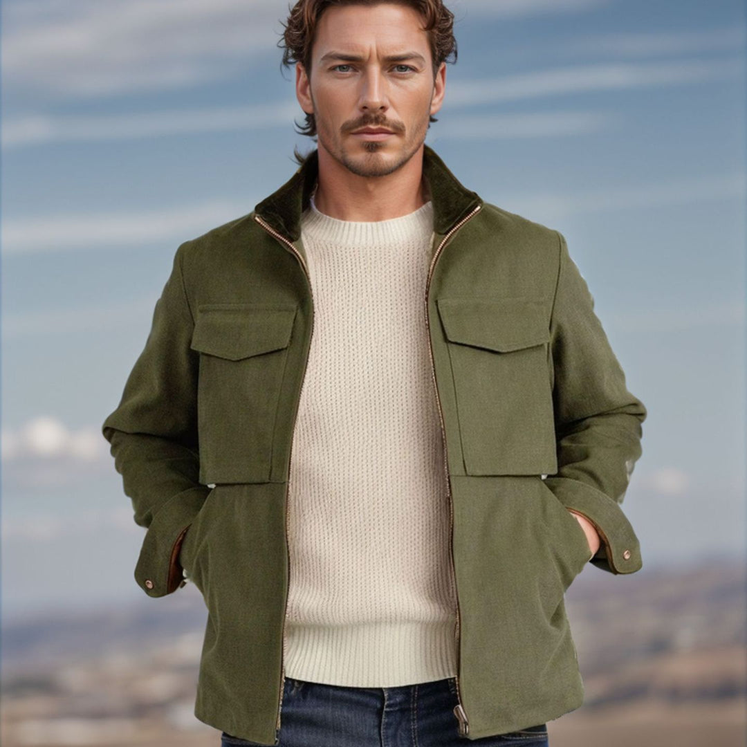 Herren Kurze Denim-Fieldjacke mit Stehkragen, Reißverschluss und aufgesetzten Brusttaschen Nord Taschen
