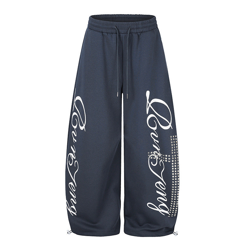 Damen Palazzo-Sweatpants im Culotte-Stil mit hohem Bund, Tunnelzug, Schriftprint und Strassbesatz Nord Taschen