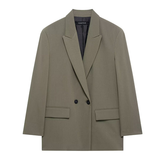 Damen Langer Zweireihiger Blazer-Mantel mit Oversize-Schnitt und Pattentaschen Nord Taschen