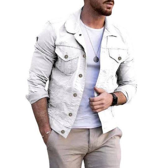 Herren nan taillierte Jeansjacke im Trucker-Stil mit Brusttaschen und Metallknöpfen Nord Taschen