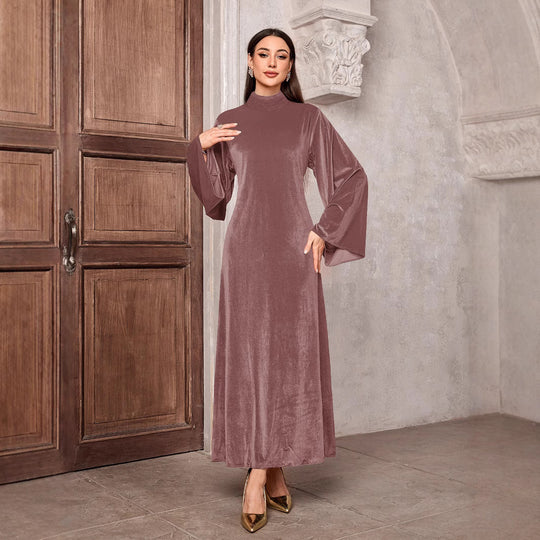 Damen Maxikleid aus Samt mit Stehkragen und Glockenärmeln Nord Taschen