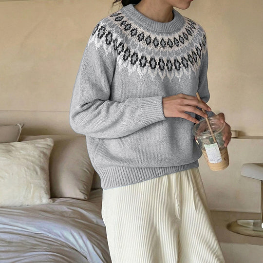 Damen Gemusterter Strickpullover Nord Taschen