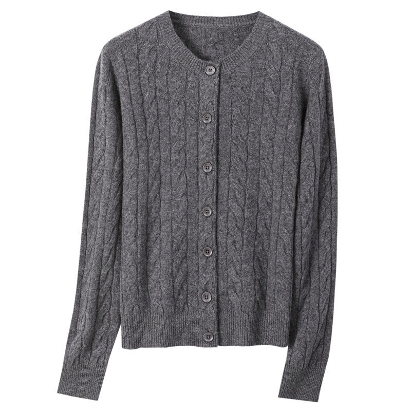 Damen Kurz geschnittener Zopfmuster-Cardigan aus leichter Baumwollmischung mit feinem Rippbündchen Nord Taschen