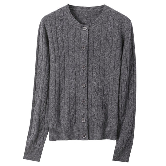 Damen Kurz geschnittener Zopfmuster-Cardigan aus leichter Baumwollmischung mit feinem Rippbündchen Nord Taschen