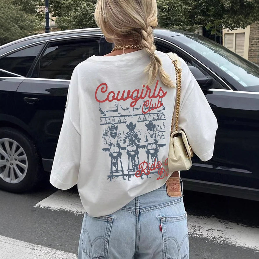 Damen Oversize T-Shirt mit Retro Cowgirl-Motiv Nord Taschen