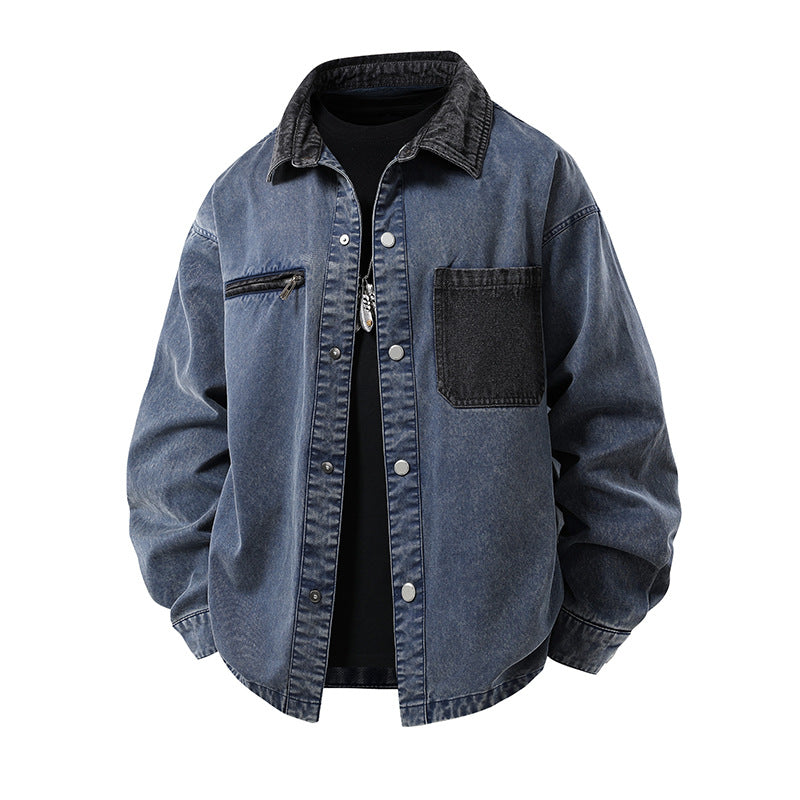 Herren Oversized Denim‑Überhemdjacke mit Druckknopffront, Brusttaschen & Reißverschluss-Detail Nord Taschen
