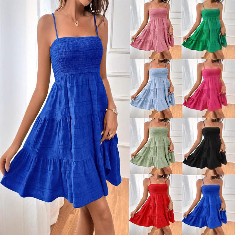 Damen lässiges Trägerkleid mit voluminösem Rock und geripptem Oberteil