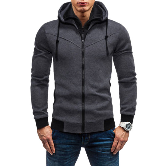 Herren Slim-Fit Kapuzenjacke mit verdecktem Reißverschluss-Doppelkragen und kontrastierten Bündchen Nord Taschen