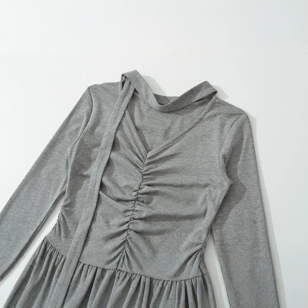 Damen Langes Jersey-Maxikleid mit Raffung, V-Ausschnitt und Bindeschal Nord Taschen