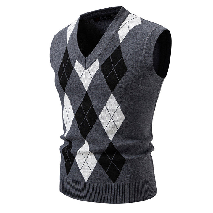 Herren ärmellose Strickweste mit klassischem Rautenmuster