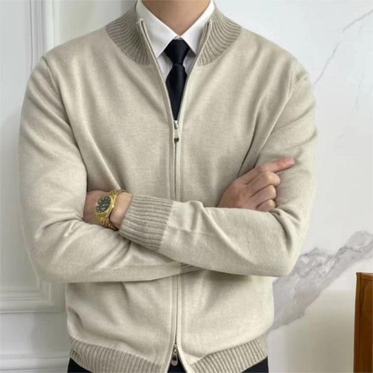 Herren Reißverschluss-Feinstrick-Cardigan mit Stehkragen und geripptem Saum Nord Taschen