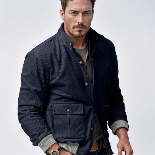Herren Corduroy-Fieldjacke mit Pattentaschen und Stehkragen Nord Taschen
