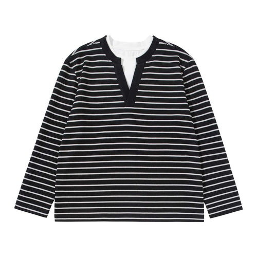 Damen Gestreiftes Strickshirt mit V-Ausschnitt und Lagenlook Nord Taschen