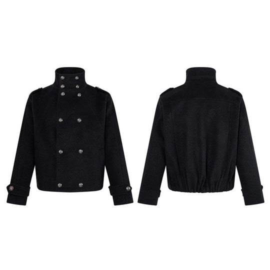Damen Kurze Doppelreihige Militärische Cabanjacke mit Stehkragen und Epauletten Nord Taschen