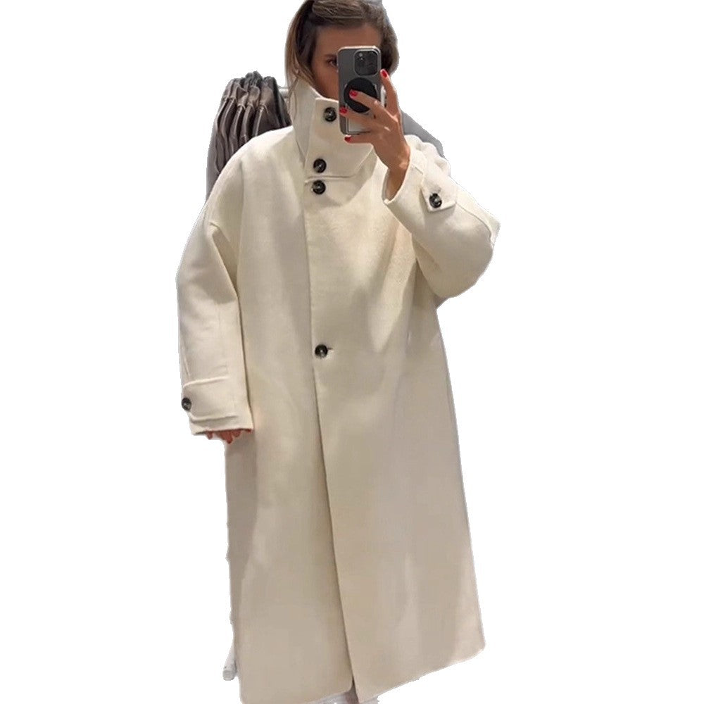 Damen Oversize Wollmix-Mantel mit asymmetrischem Schnitt und hohem Stehkragen Nord Taschen