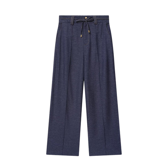 Damen Zweiteiler aus Denim‑Jersey Kapuzenjacke mit Reißverschluss und weiter Bundfaltenhose Nord Taschen