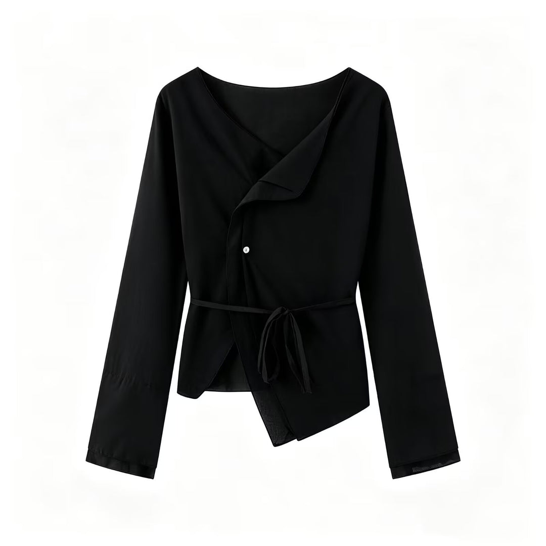 Damen Wickelbluse mit asymmetrischer Vorderseite, V‑Ausschnitt und Bindegürtel Nord Taschen
