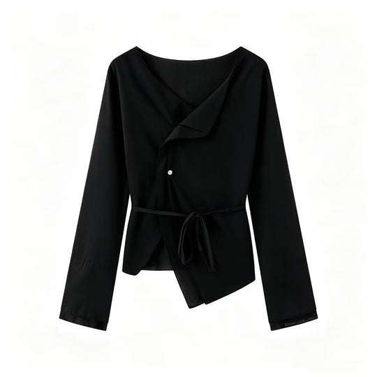 Damen Wickelbluse mit asymmetrischer Vorderseite, V‑Ausschnitt und Bindegürtel Nord Taschen