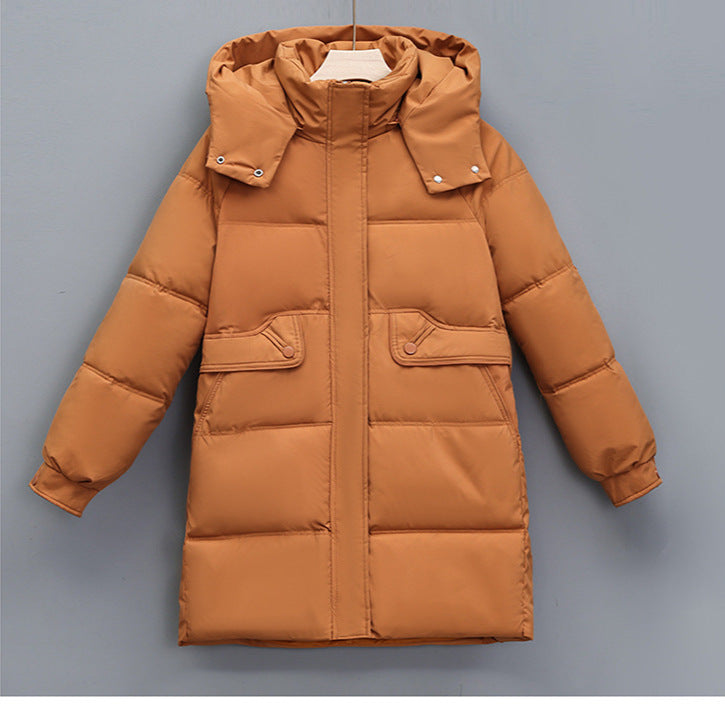 Damen nan langer thermogepolsterter Parka mit abnehmbarer Kapuze, verdecktem Reißverschluss und Klappentaschen Nord Taschen
