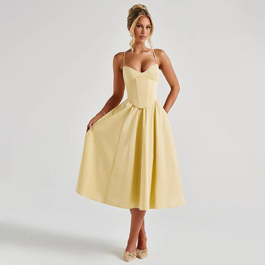 Damen Elegantes Maxikleid mit tailliertem Oberteil und schwingendem Rock