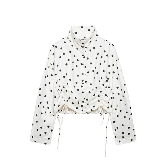 Damen Gepunktete Cropped Blousonjacke mit Stehkragen und Tunnelzug Nord Taschen