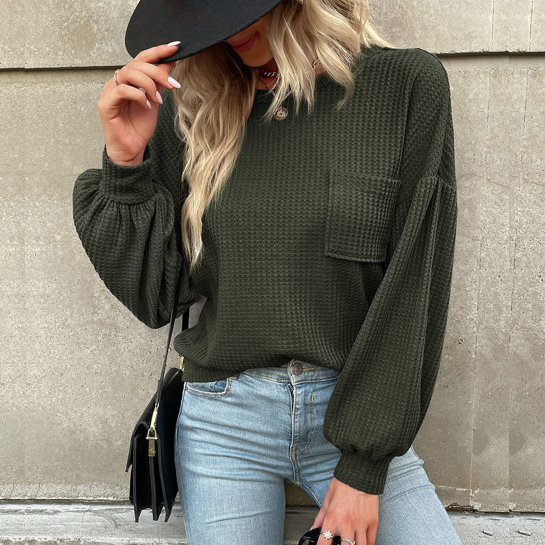 Damen Lässiger Pullover mit Ballonärmeln Nord Taschen