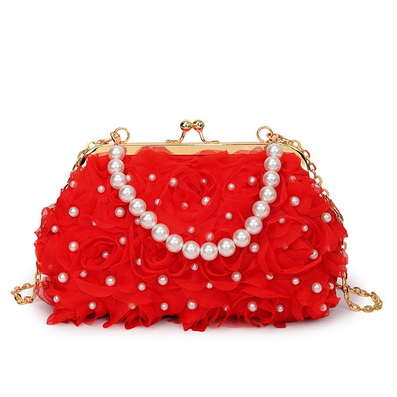 Damen Clutch-Tasche mit floralem Design und Perlenverzierung Nord Taschen