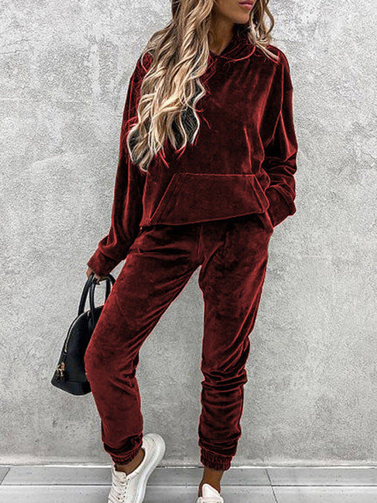 Damen luxuriöses Mikrofaser-Sportanzug mit Kapuze und Taschen