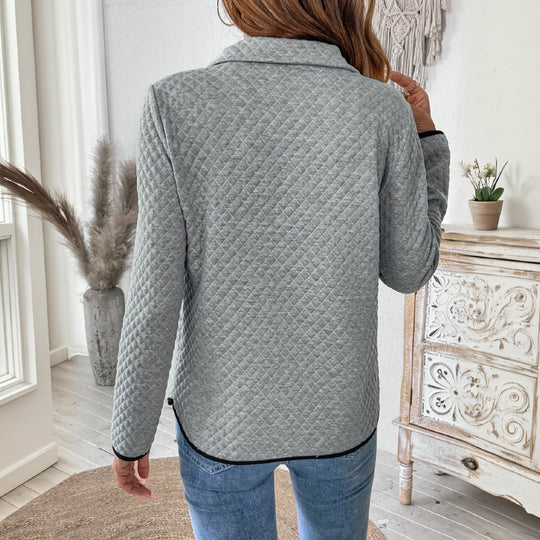 Damen Stepp-Sweatshirt mit halbem Reißverschluss, Stehkragen und Kängurutasche Nord Taschen