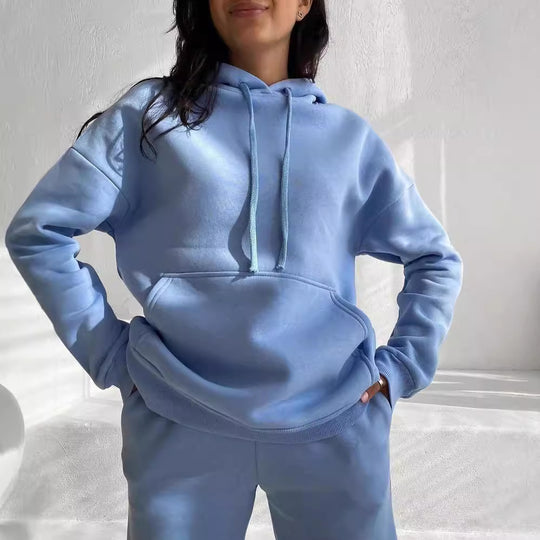 Damen Oversize Loungewear-Set aus weichem Baumwollmischfleece mit Kapuzenpullover und schmal zulaufender Jogginghose Nord Taschen