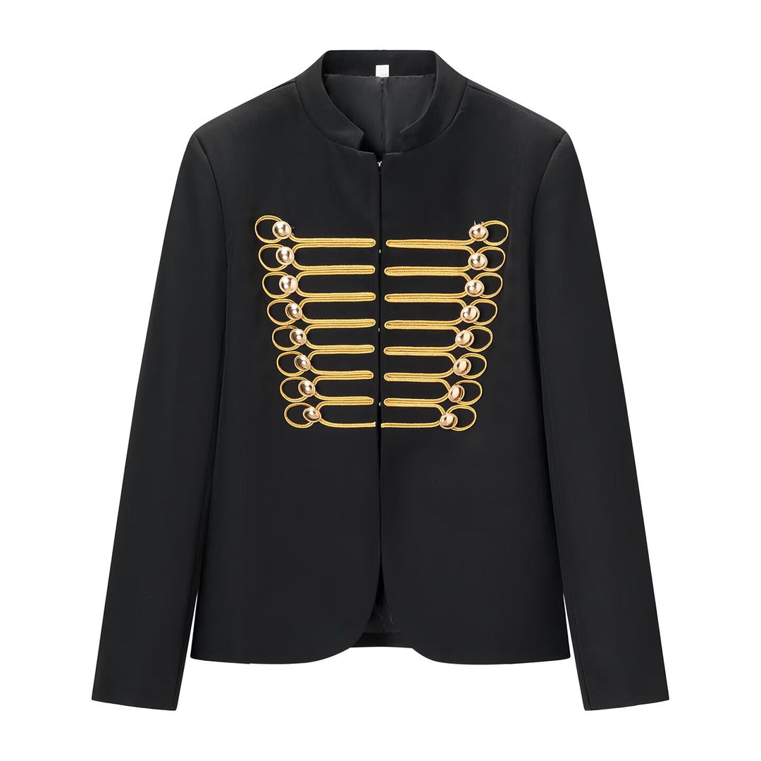 Damen Militärinspirierter Kurzblazer mit Stehkragen und goldener Passementerie Nord Taschen