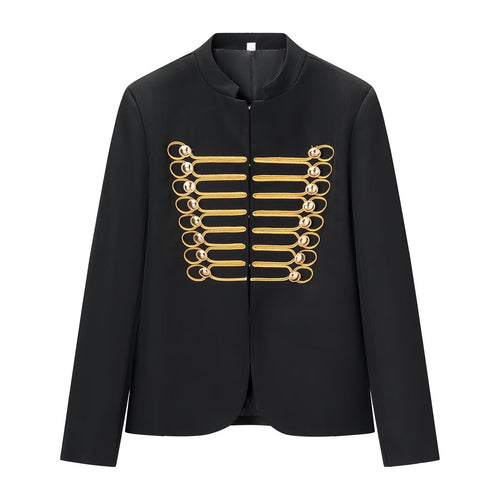 Damen Militärinspirierter Kurzblazer mit Stehkragen und goldener Passementerie Nord Taschen