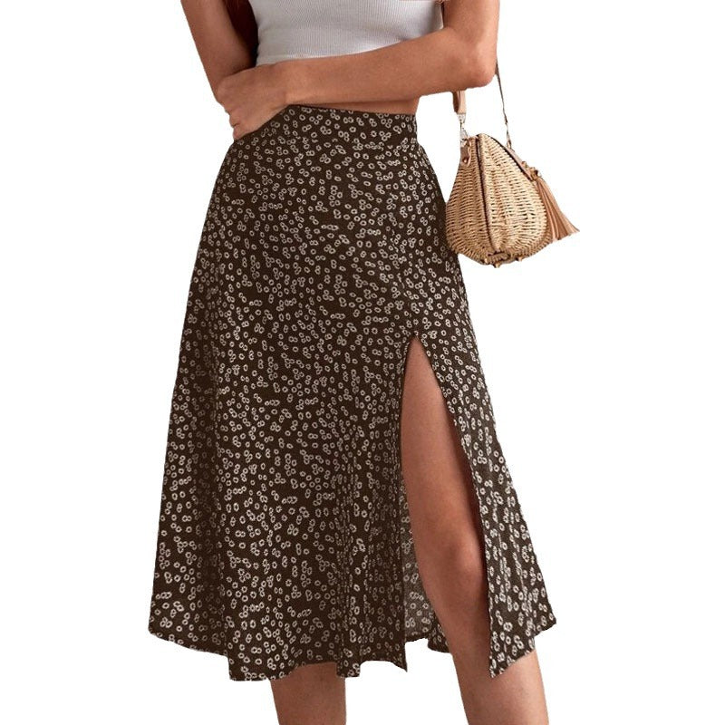 Damen Midi-Rock mit seitlichem Schlitz und floralem Muster