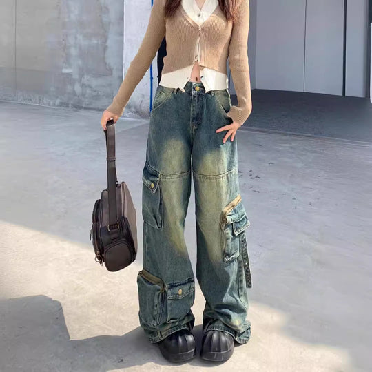 Damen Cargo-Jeans im lässigen Oversized-Stil mit praktischen Taschen und modischen Akzenten Nord Taschen