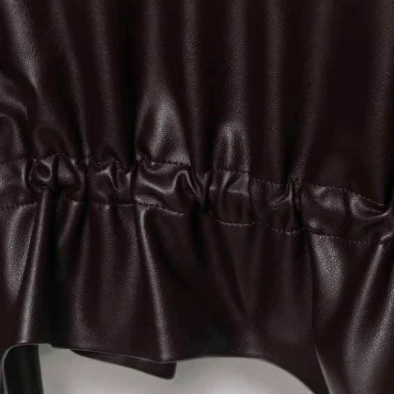 Damen Cropped Kunstleder‑Blouson mit Stehkragen, Pattentaschen und Tunnelzugtaillierung Nord Taschen