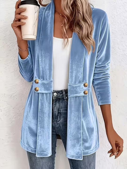 Damen Samt-Longblazer mit Schalkragen und Zierknopfleiste Nord Taschen