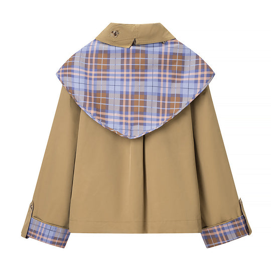 Damen Kurze Jacke mit abnehmbarem Karotuchkragen und bestickter Aufsatztasche Nord Taschen