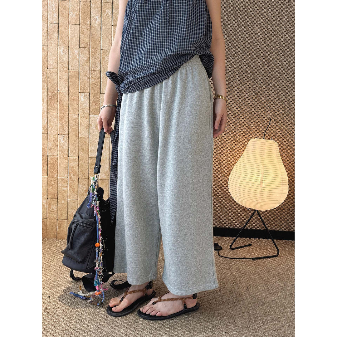 Damen Weiche High‑Waist Lounge‑Palazzohose aus Sweat mit elastischem Bund Nord Taschen